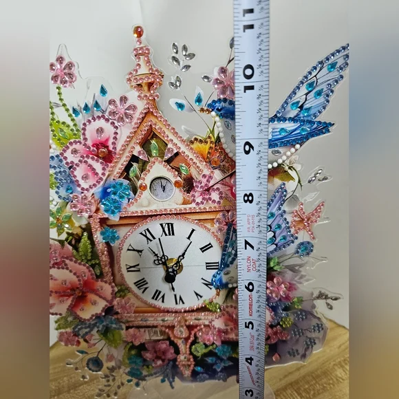 Handmade 5D Diamond Painting Clock Bluebirds Floral Birdhouse Art New 8"x11" - Picture 5 of 5